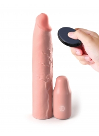Телесная вибронасадка на член 3  Vibrating Mega X-tension with Remote - 22,9 см. - Pipedream - во Владивостоке купить с доставкой