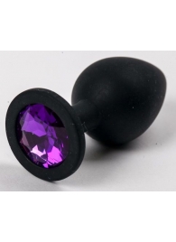 Черная силиконовая анальная пробка с фиолетовым стразом - 8,2 см. - 4sexdreaM - купить с доставкой во Владивостоке