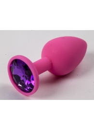 Розовая силиконовая анальная пробка с фиолетовым стразом - 7,1 см. - 4sexdreaM - купить с доставкой во Владивостоке