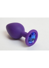 Фиолетовая силиконовая анальная пробка с голубым стразом - 8,2 см. - 4sexdreaM - купить с доставкой во Владивостоке