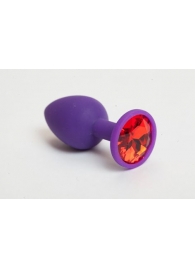 Фиолетовая силиконовая анальная пробка с красным стразом - 7,1 см. - 4sexdreaM - купить с доставкой во Владивостоке
