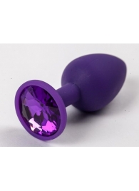 Фиолетовая силиконовая анальная пробка с фиолетовым стразом - 7,1 см. - 4sexdreaM - купить с доставкой во Владивостоке