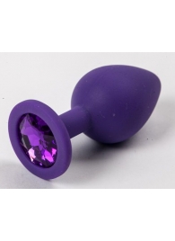 Фиолетовая силиконовая анальная пробка с фиолетовым стразом - 8,2 см. - 4sexdreaM - купить с доставкой во Владивостоке