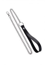 Поводок с ручкой из черной натуральной кожи и карабином для ошейника - Pecado - купить с доставкой во Владивостоке