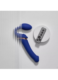 Синий безремневой страпон Multi Orgasm Bendable Strap-On size L с клиторальной стимуляцией - Strap-on-me - купить с доставкой во Владивостоке