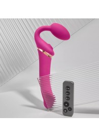 Ярко-розовый безремневой страпон Multi Orgasm Bendable Strap-On size XL с клиторальной стимуляцией - Strap-on-me - купить с доставкой во Владивостоке