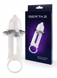 Эластичная насадка на пенис с подхватом мошонки и стимулирующими «ресничками» - Sextaz - во Владивостоке купить с доставкой