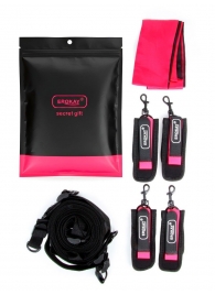 Черно-розовый эротический набор: фиксатор, оковы, наручники, повязка - Erokay - купить с доставкой во Владивостоке