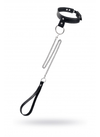 Черный узкий однослойный ошейник с серебристым поводком-цепочкой - Pecado - купить с доставкой во Владивостоке