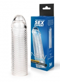 Прозрачная закрытая насадка на пенис с ребрышками - 16 см. - Sex Expert - во Владивостоке купить с доставкой