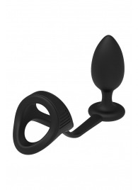 Черное эрекционное кольцо с анальной пробкой Cockstrap With Anal Plug - Dream Toys - во Владивостоке купить с доставкой