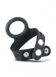 Черное эрекционное кольцо с подхватом мошонки на кнопках VS6 - Blush Novelties - во Владивостоке купить с доставкой