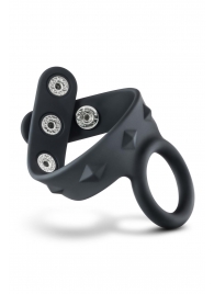 Черное эрекционное кольцо с подхватом мошонки на кнопках VS6 - Blush Novelties - во Владивостоке купить с доставкой