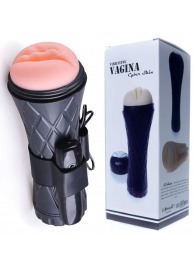 Телесный мастурбатор-вагина в черной колбе с вибрацией - Boys of Toys - во Владивостоке купить с доставкой