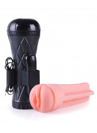 Телесный мастурбатор-вагина в черной колбе с вибрацией - Boys of Toys - во Владивостоке купить с доставкой