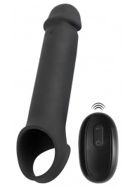 Черная вибронасадка для пениса с хомутом для мошонки и пультом ДУ Remote Controlled Penis Extension - Orion - во Владивостоке купить с доставкой