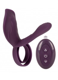 Фиолетовая насадка на член с клиторальным отростком и пультом ДУ RC Couple’s Vibrator 2 - Orion - во Владивостоке купить с доставкой