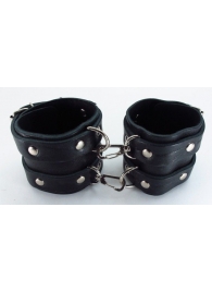 Широкие черные наручники с двумя ремешками - БДСМ Арсенал - купить с доставкой во Владивостоке