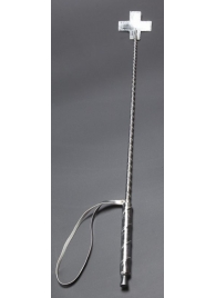 Серебристый стек с наконечником-крестом из искусственной кожи - 70 см. - Sitabella - купить с доставкой во Владивостоке