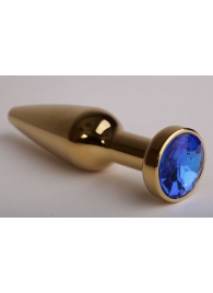 Золотистая анальная пробка с синим кристаллом - 11,2 см. - 4sexdreaM - купить с доставкой во Владивостоке