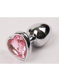 Серебристая анальная пробка с розовым стразиком-сердечком - 8 см. - 4sexdreaM - купить с доставкой во Владивостоке