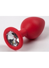Красная силиконовая пробка с прозрачным кристаллом - 9,5 см. - 4sexdreaM - купить с доставкой во Владивостоке