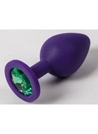 Фиолетовая силиконовая пробка с зеленым кристаллом - 9,5 см. - 4sexdreaM - купить с доставкой во Владивостоке