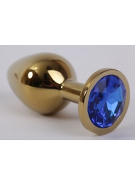 Золотистая анальная пробка с синим кристаллом - 8,2 см. - 4sexdreaM - купить с доставкой во Владивостоке