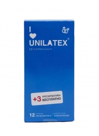 Классические презервативы Unilatex Natural Plain - 12 шт. + 3 шт. в подарок - Unilatex - купить с доставкой во Владивостоке