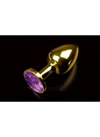 Маленькая золотистая анальная пробка с круглым кончиком и фиолетовым кристаллом - 7 см. - Пикантные штучки - купить с доставкой во Владивостоке