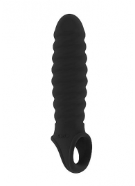 Чёрная ребристая насадка Stretchy Penis Extension No.32 - Shots Media BV - во Владивостоке купить с доставкой
