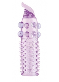 Гелевая фиолетовая насадка с шариками, шипами и усиком - 11 см. - Toyfa Basic - во Владивостоке купить с доставкой