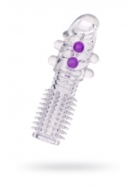 Гелевая прозрачная насадка с шариками и шипами - 14 см. - Toyfa Basic - во Владивостоке купить с доставкой