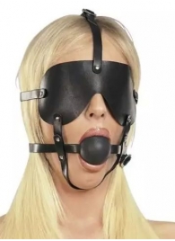 Чёрная лаковая маска-сбруя с кляпом - Подиум - купить с доставкой во Владивостоке