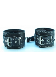 Чёрные кожаные наручники с крупной строчкой - БДСМ Арсенал - купить с доставкой во Владивостоке