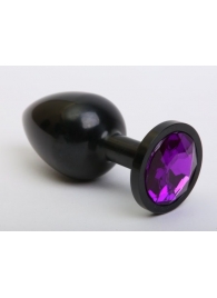 Чёрная анальная пробка с фиолетовым стразом - 7,6 см. - 4sexdreaM - купить с доставкой во Владивостоке