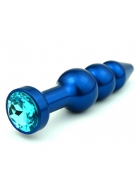 Синяя фигурная анальная пробка с голубым кристаллом - 11,2 см. - 4sexdreaM - купить с доставкой во Владивостоке