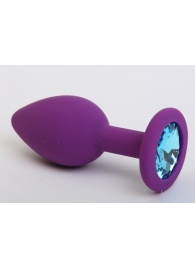 Фиолетовая силиконовая пробка с голубым стразом - 7,1 см. - 4sexdreaM - купить с доставкой во Владивостоке