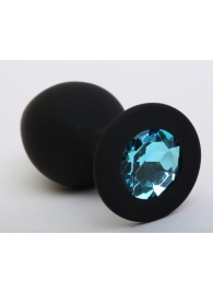 Чёрная силиконовая пробка с голубым стразом - 9,5 см. - 4sexdreaM - купить с доставкой во Владивостоке