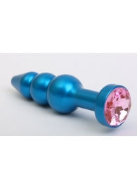 Синяя фигурная анальная пробка с розовым кристаллом - 11,2 см. - 4sexdreaM - купить с доставкой во Владивостоке