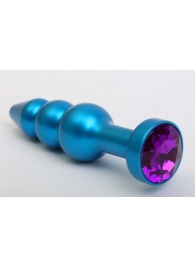 Синяя фигурная анальная пробка с фиолетовым кристаллом - 11,2 см. - 4sexdreaM - купить с доставкой во Владивостоке