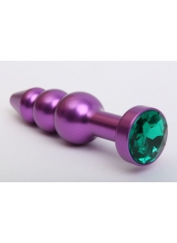 Фиолетовая фигурная анальная ёлочка с зелёным кристаллом - 11,2 см. - 4sexdreaM - купить с доставкой во Владивостоке