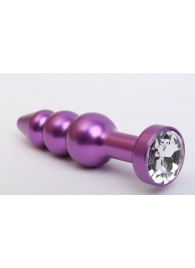 Фиолетовая фигурная анальная ёлочка с прозрачным кристаллом - 11,2 см. - 4sexdreaM - купить с доставкой во Владивостоке