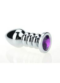 Серебристая фигурная анальная пробка с фиолетовым кристаллом - 10,3 см. - 4sexdreaM - купить с доставкой во Владивостоке