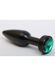 Чёрная удлинённая пробка с зелёным кристаллом - 11,2 см. - 4sexdreaM - купить с доставкой во Владивостоке