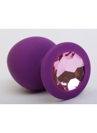 Фиолетовая силиконовая пробка с розовым стразом - 8,2 см. - 4sexdreaM - купить с доставкой во Владивостоке
