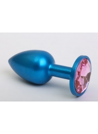 Синяя анальная пробка с розовым кристаллом - 8,2 см. - 4sexdreaM - купить с доставкой во Владивостоке