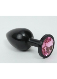 Чёрная анальная пробка с розовым стразом - 8,2 см. - 4sexdreaM - купить с доставкой во Владивостоке