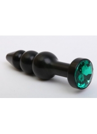 Чёрная анальная ёлочка с зеленым кристаллом - 11,2 см. - 4sexdreaM - купить с доставкой во Владивостоке