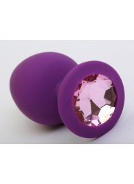 Фиолетовая силиконовая пробка с розовым стразом - 9,5 см. - 4sexdreaM - купить с доставкой во Владивостоке
